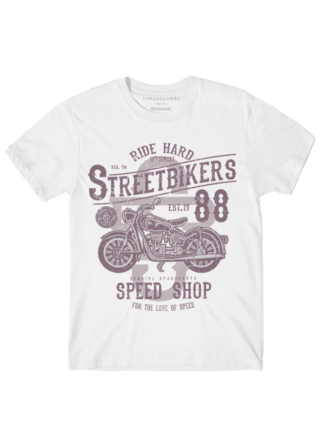 THREADCURRY Street Bikers Moto Racer |  Biking Club Graphic Printed Tshirt for Boys
