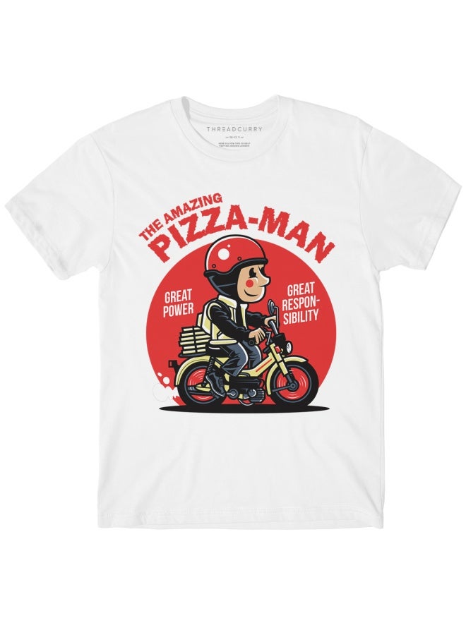 THREADCURRY Pizza Man Fun Comic Cotton Graphic Printed Tshirt for Boys
