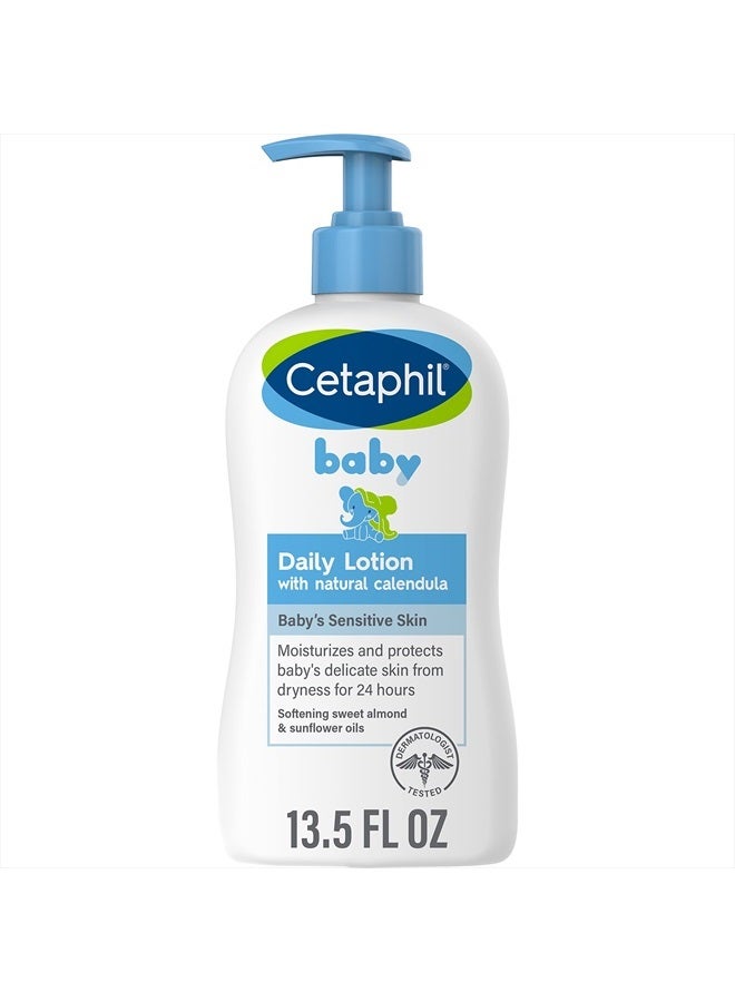 Baby Daily Lotion with Organic Calendula, NEW 13.5 fl oz, Mother's Day Gifts, Vitamin E, Sweet Almond & Sunflower Oils, Dermatologist Tested, Clinically Proven for Sensitive Skin