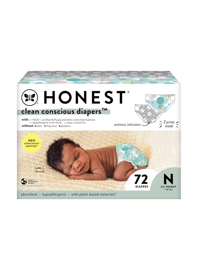 Clean Conscious Diapers | Plant-Based, Sustainable | Above It All + Pandas | Club Box, Size Newborn, 72 Count
