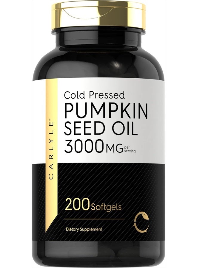 Pumpkin Seed Oil | 3000mg | 200 Softgel Capsules | Non-GMO and Gluten Free Formula | Cold Pressed Dietary Supplement