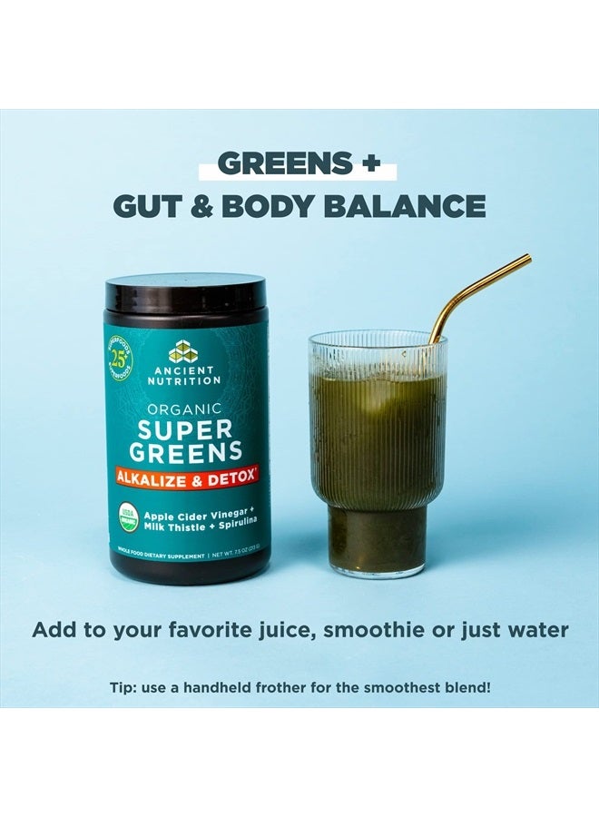 Supergreens Alkalize & Detox Powder by Ancient Nutrition, Organic Superfood Powder Made from Real Fruits, Vegetables and Herbs, for Digestive and Energy Support, 25 Servings, 7.5oz