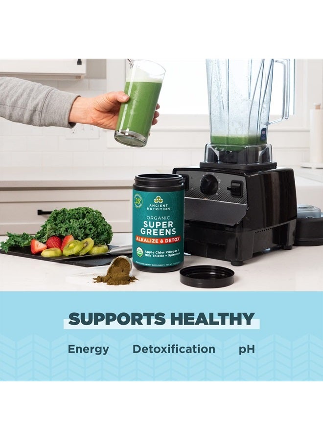 Supergreens Alkalize & Detox Powder by Ancient Nutrition, Organic Superfood Powder Made from Real Fruits, Vegetables and Herbs, for Digestive and Energy Support, 25 Servings, 7.5oz