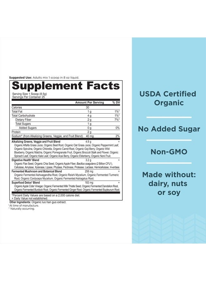 Supergreens Alkalize & Detox Powder by Ancient Nutrition, Organic Superfood Powder Made from Real Fruits, Vegetables and Herbs, for Digestive and Energy Support, 25 Servings, 7.5oz