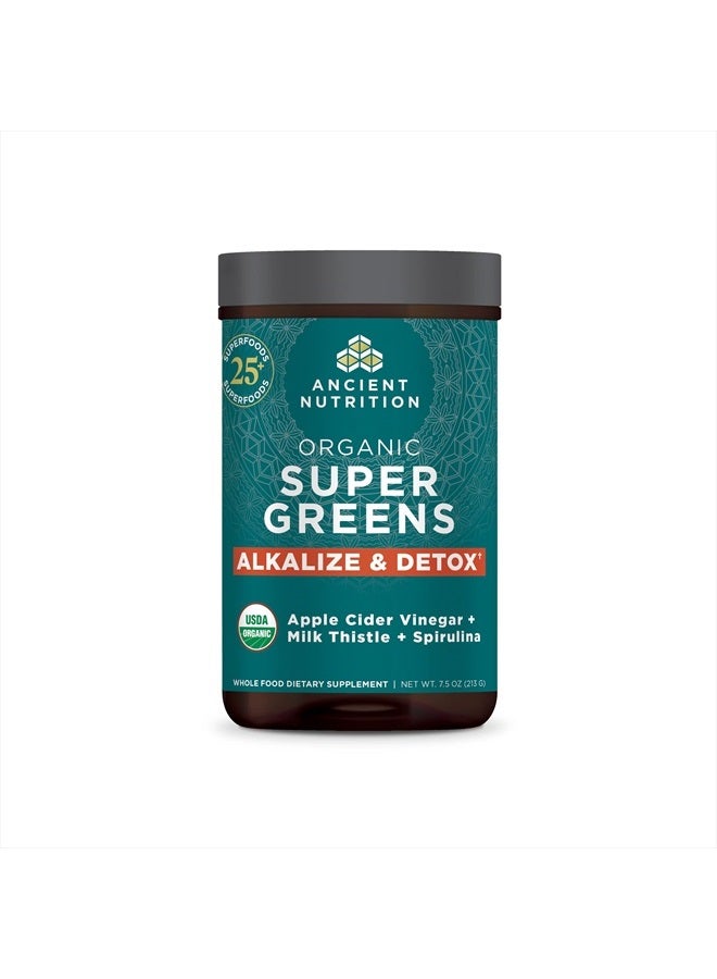 Supergreens Alkalize & Detox Powder by Ancient Nutrition, Organic Superfood Powder Made from Real Fruits, Vegetables and Herbs, for Digestive and Energy Support, 25 Servings, 7.5oz