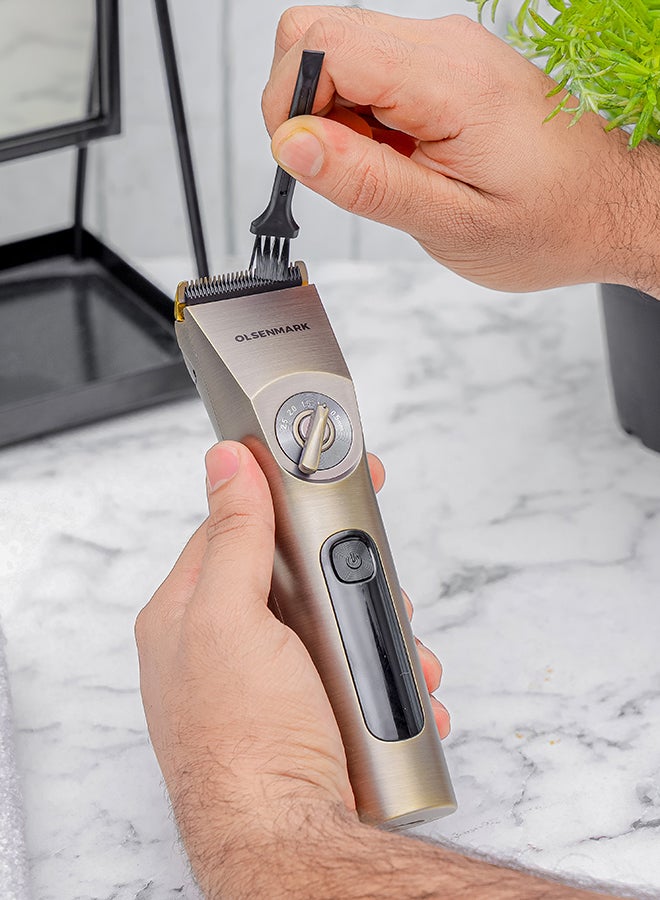 Professional Hair and Beard Trimmer OMTR4102, Waterproof IPX6 LED Display Gold