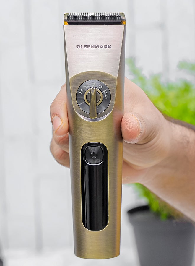 Professional Hair and Beard Trimmer OMTR4102, Waterproof IPX6 LED Display Gold