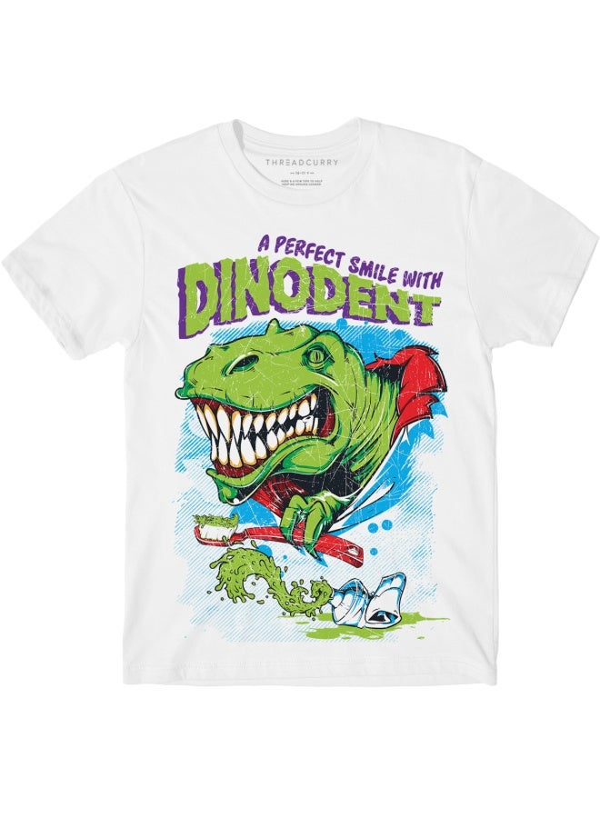 THREADCURRY Dinodent Fun Comic Cotton Graphic Printed Tshirt for Boys