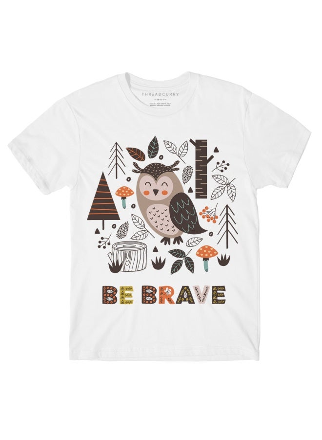 THREADCURRY Brave like an Owl Fun Comic Cotton Graphic Printed Tshirt for Boys