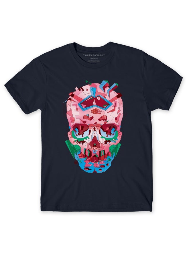 THREADCURRY Pink Skull Fun Comic & Creative Funny Cotton Graphic Printed Tshirt for Boys