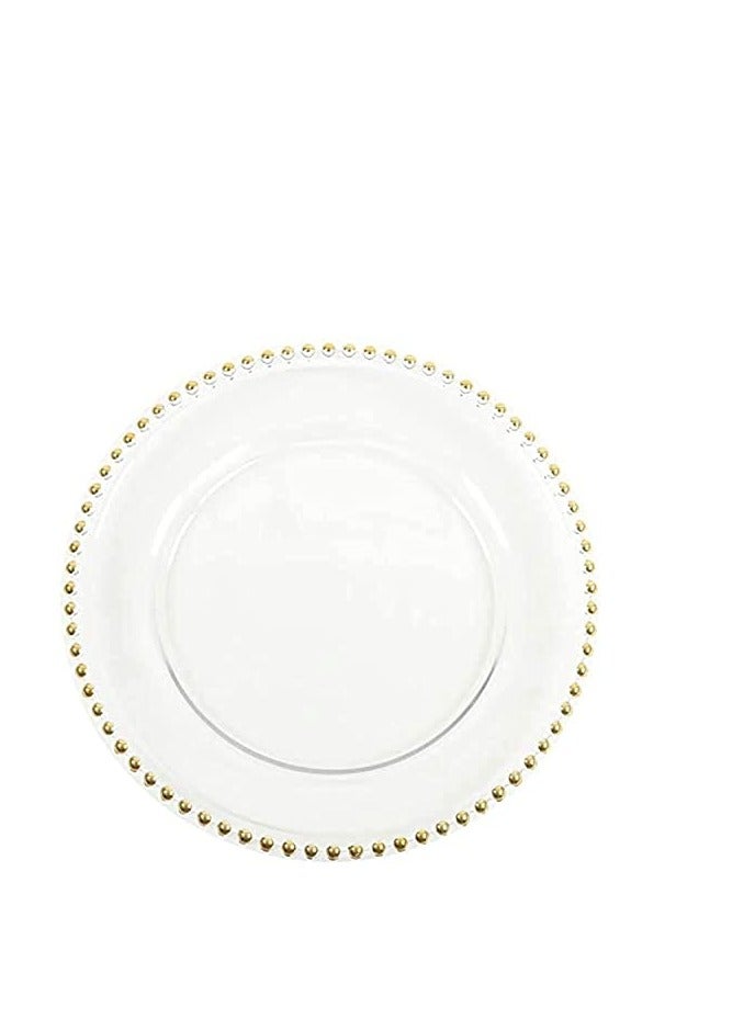 Set of 6 Gold Plastic Charger Plates Gold , Elegant Bead Design , 13 inch plate for Table Decoration at Dinners, Parties, Weddings, Banquets, Formal Occasions, Gatherings & Gifting