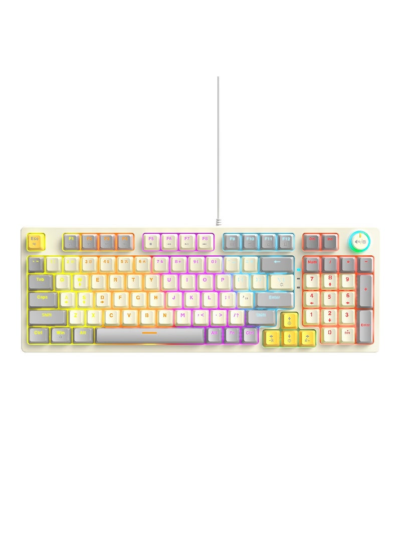 80% Mechanical Gaming Keyboard LED Backlit Compact 97 Keys Wired Mechanical Keyboard With Volume Control Knob  Switch Keyboard for Gaming or Office