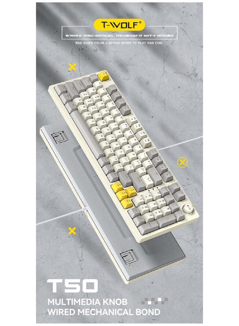 80% Mechanical Gaming Keyboard LED Backlit Compact 97 Keys Wired Mechanical Keyboard With Volume Control Knob  Switch Keyboard for Gaming or Office