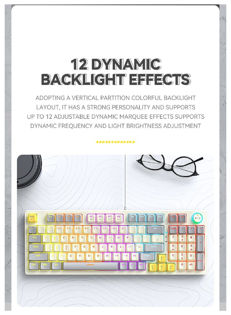 80% Mechanical Gaming Keyboard LED Backlit Compact 97 Keys Wired Mechanical Keyboard With Volume Control Knob  Switch Keyboard for Gaming or Office
