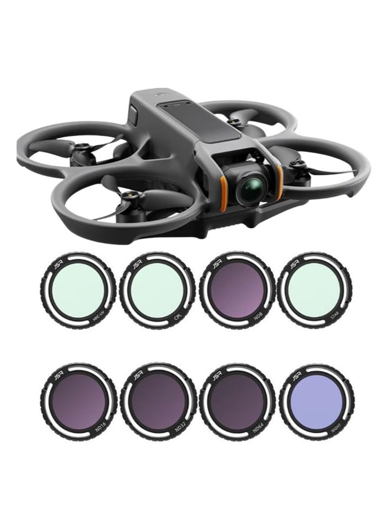 Lens Filter, Filter Set Fit for DJI Avata 2 Drone, Waterproof, Anti-Whiteout, UV-Blocking (UV+CPL+ND8 16 32 64+Night+Star), for Removing Glare from Bright Daylight