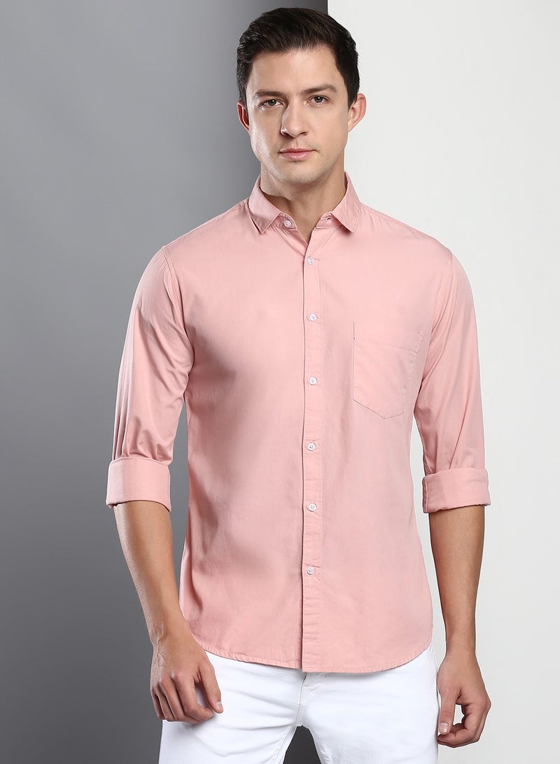 Men's Solid Slim Fit Cotton Casual Shirt with Spread Collar & Full Sleeves.