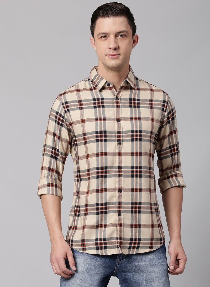 Men's Cotton Checkered Slim Fit Casual Shirt with Pocket, Full Sleeve Shirt for Formal & Casual Wear