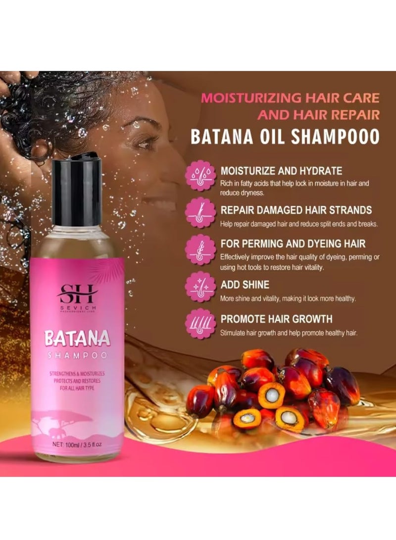 2x100ml Batana Oil Shampoo and Conditioner Natural 100% Raw Batana Oil Hair Care Shampoo and Conditioner for Strengthens Nourishes Moisturizes Shines Restores Hair and Repair Damaged Hair