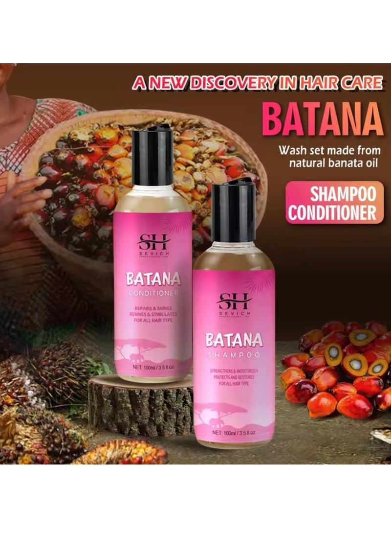 2x100ml Batana Oil Shampoo and Conditioner Natural 100% Raw Batana Oil Hair Care Shampoo and Conditioner for Strengthens Nourishes Moisturizes Shines Restores Hair and Repair Damaged Hair