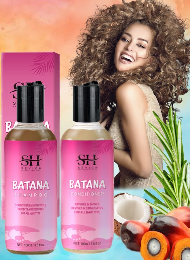 2x100ml Batana Oil Shampoo and Conditioner Natural 100% Raw Batana Oil Hair Care Shampoo and Conditioner for Strengthens Nourishes Moisturizes Shines Restores Hair and Repair Damaged Hair