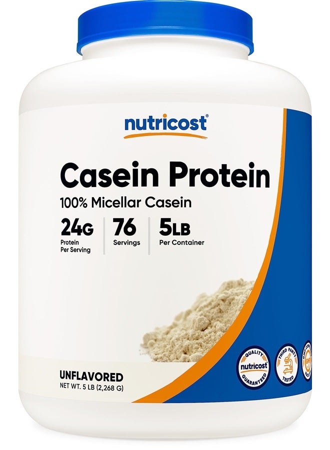 Casein Protein Powder 5lb - Micellar Casein, Non-GMO, Gluten Free (Unflavored)