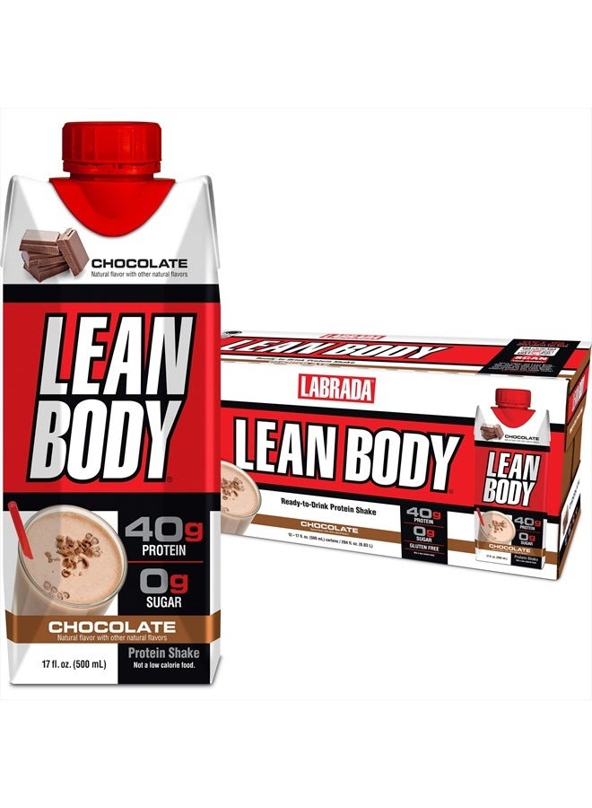 Lean Body Ready-to-Drink Chocolate Protein Shake, 40g Protein, Whey Blend, 0 Sugar, Gluten Free, 22 Vitamins & Minerals, LABRADA, 17 Fl Oz (Pack of 12)