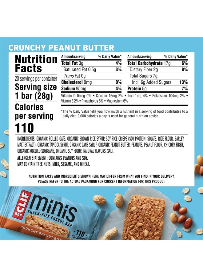 Minis - Crunchy Peanut Butter - Made with Organic Oats - 5g Protein - Non-GMO - Plant Based - Snack-Size Energy Bars - 0.99 oz. (20 Pack)