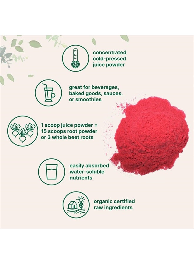 Organic Beet Root Powder, 1 Pound, Cold Pressed and Water Soluble, Beet Juice Pre-Workout Concentrated Powder, Energy & Immune System Support, Non-GMO