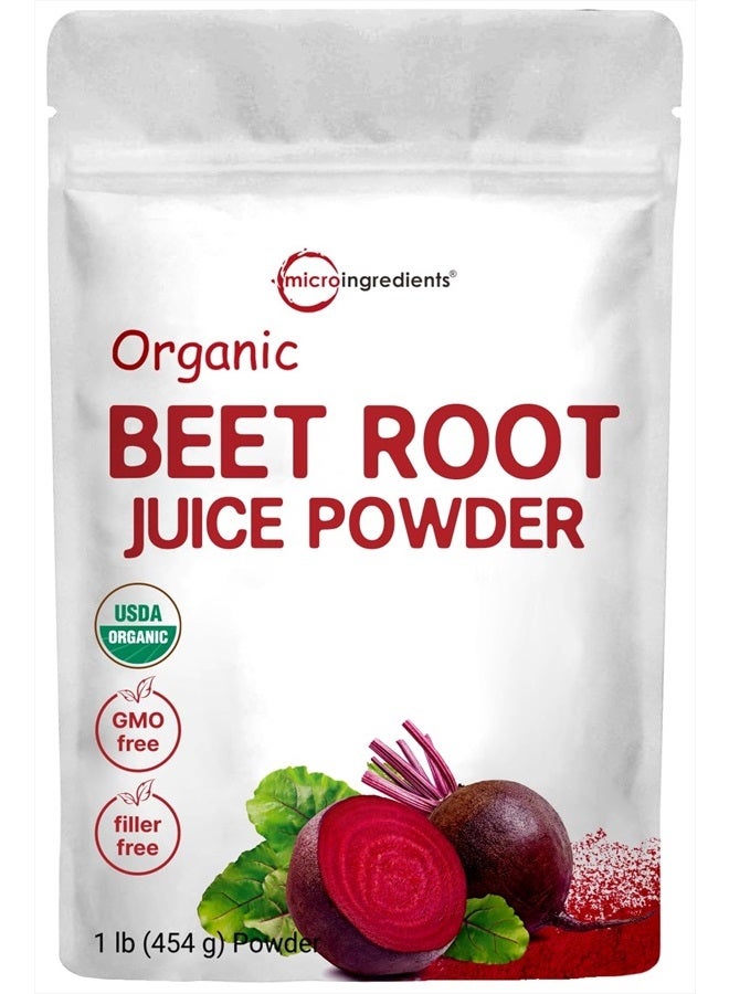 Organic Beet Root Powder, 1 Pound, Cold Pressed and Water Soluble, Beet Juice Pre-Workout Concentrated Powder, Energy & Immune System Support, Non-GMO