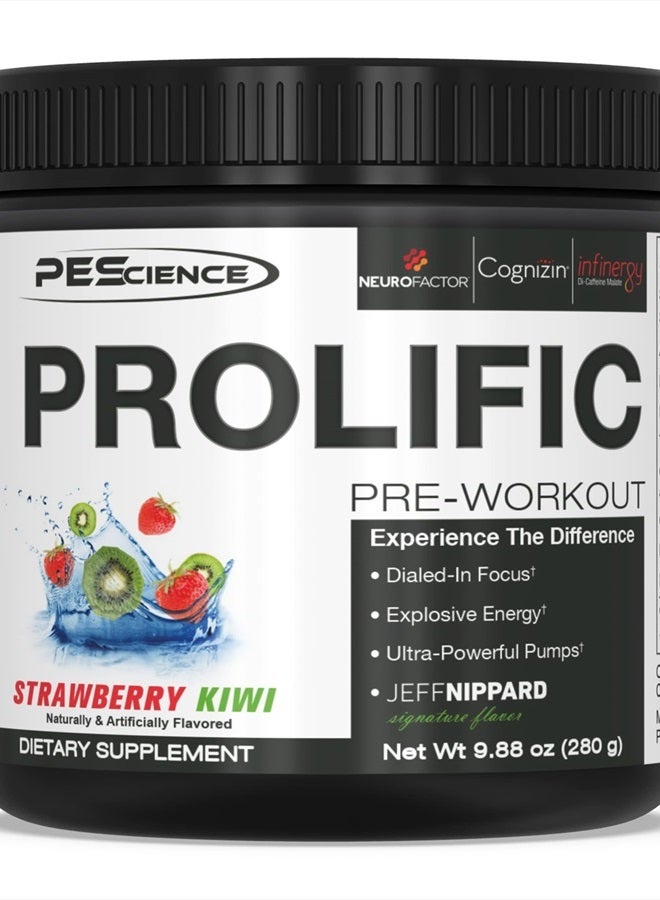 Prolific Pre Workout Powder, Strawberry Kiwi, 40 Scoop, Energy Supplement with Nitric Oxide