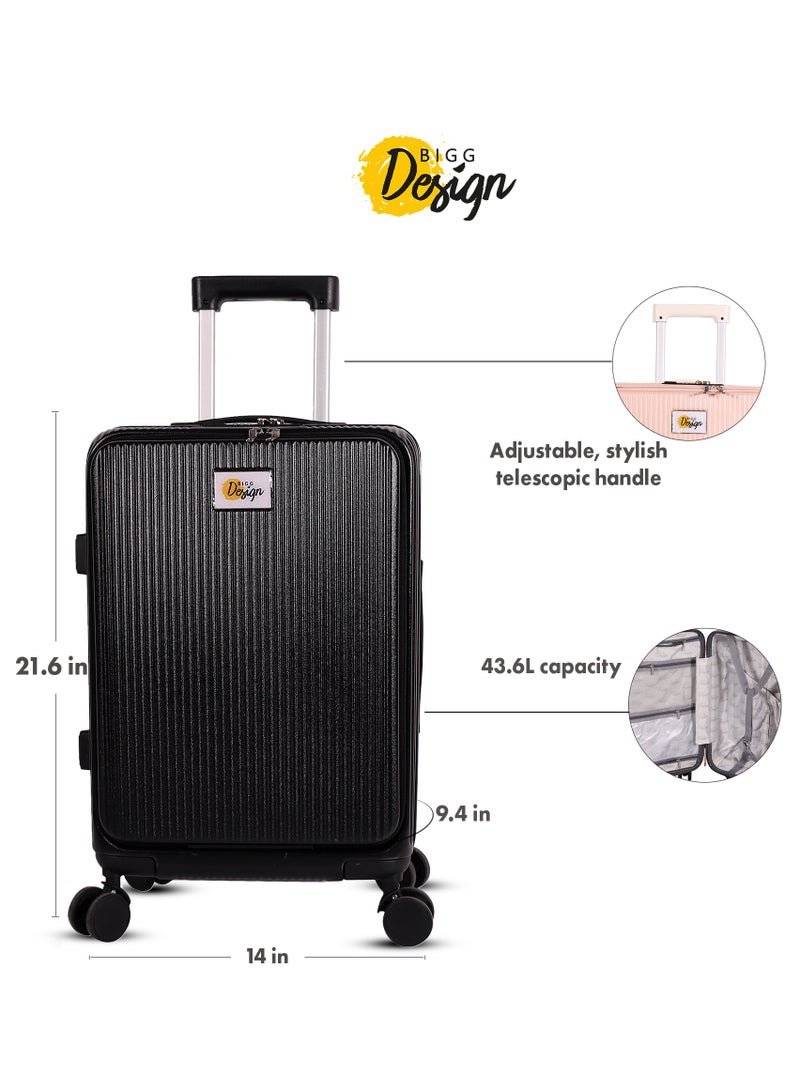 Biggdesign Moods Up Carry On Luggage with Spinner Wheels, Cup Holder, USB Port and TSA Lock System 20-Inch Black