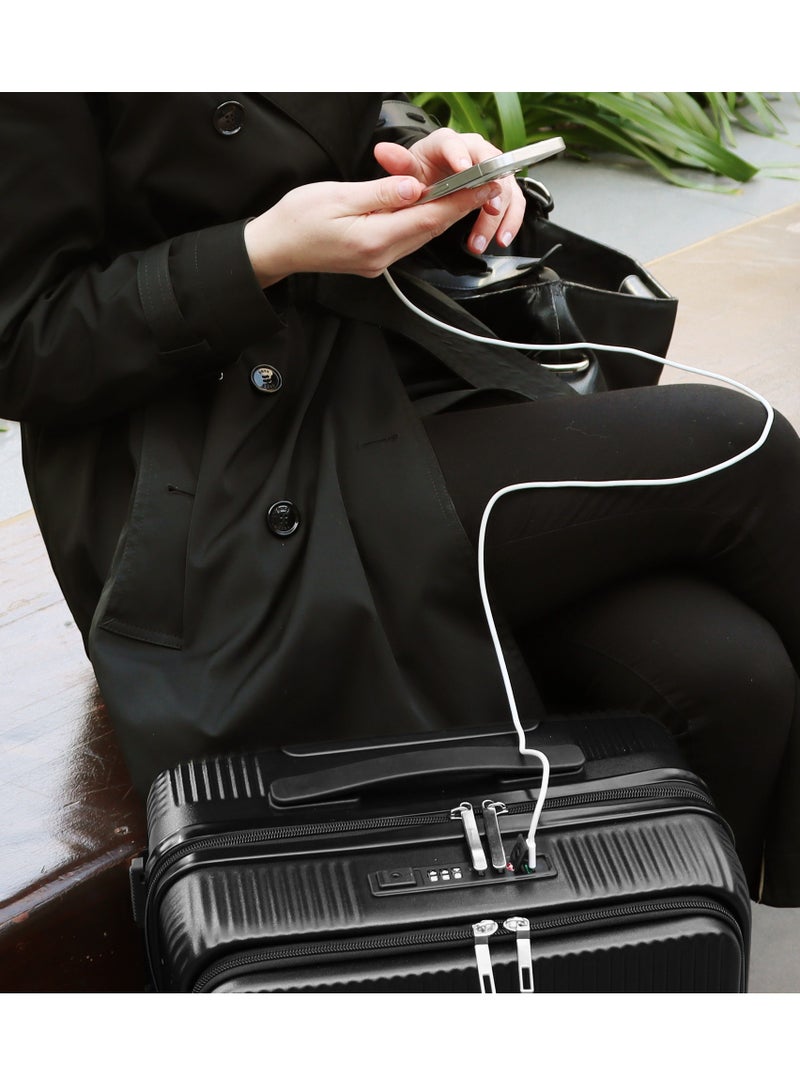 Biggdesign Moods Up Carry On Luggage with Spinner Wheels, Cup Holder, USB Port and TSA Lock System 20-Inch Black