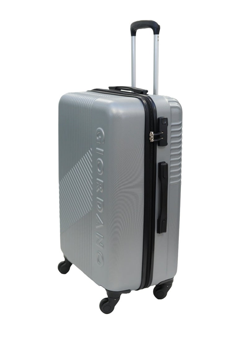 GIORDANO Logo Series Check-In Medium Suitcase Silver, ABS Hard Shell Lightweight Durable 4 Wheels Luggage Trolley Bag 24