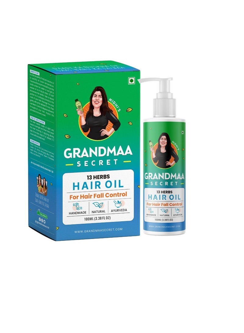 NIDHI’S GRANDMAA SECRET 13 Herbs Hair Oil Handmade Natural Hair Oil With Coconut Oil  Curry Leaves and More Hair Fall Control Oil For Dry Damaged Hair  100ml