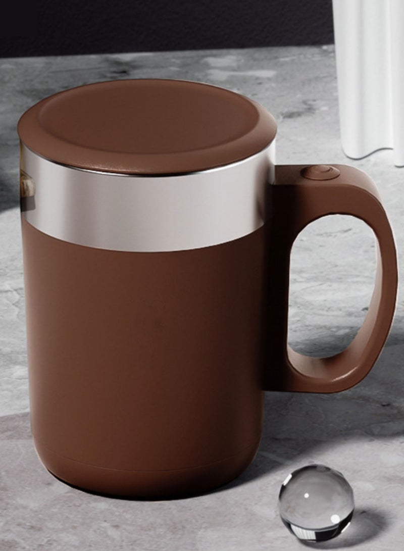 Automatic Stirring Coffee Cup 316 Stainless Steel Tea Cup with Lid, Self-Mixing Coffee Cup Suitable for Coffee Milk Powder Collagen Powder Meal Replacement Powder Brown