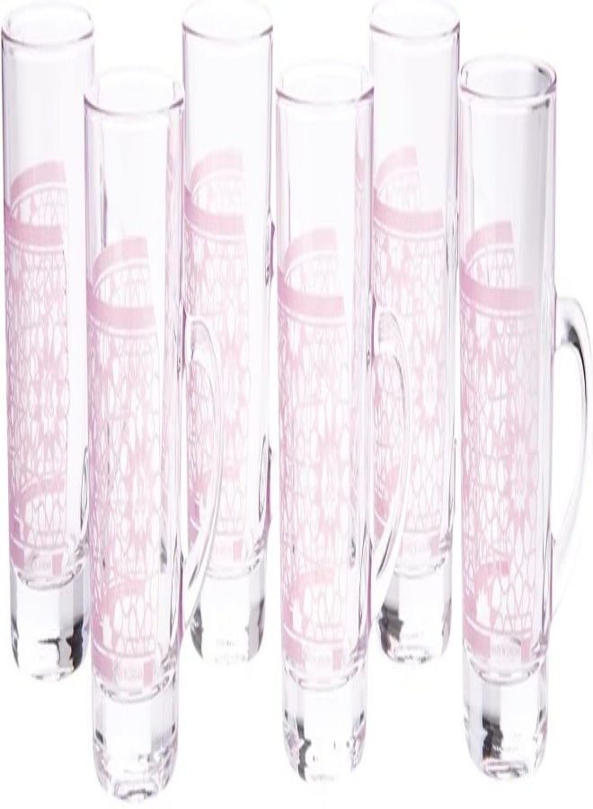 Akdc 6Pcs Tea Glass W/Handle L(5Cm) Xw(5Cm) Xh(9Cm) Clear, Pink