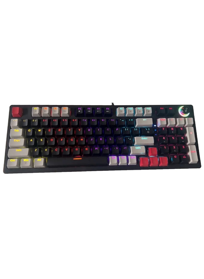 80% Mechanical Gaming Keyboard LED Backlit Compact 97 Keys Wired Mechanical Keyboard With Volume Control Knob  Switch Keyboard for Gaming or Office