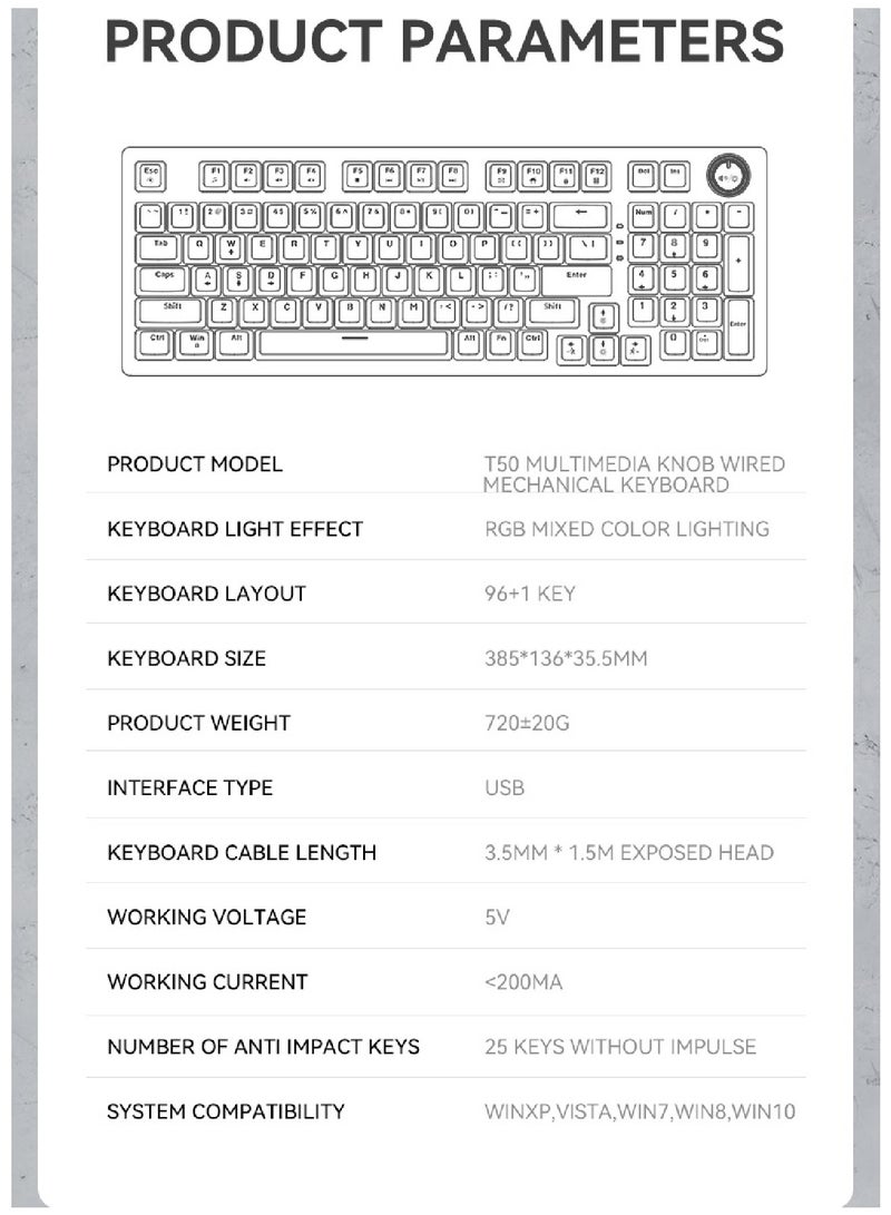 80% Mechanical Gaming Keyboard LED Backlit Compact 97 Keys Wired Mechanical Keyboard With Volume Control Knob  Switch Keyboard for Gaming or Office