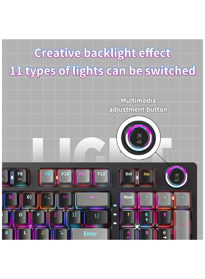 80% Mechanical Gaming Keyboard LED Backlit Compact 97 Keys Wired Mechanical Keyboard With Volume Control Knob  Switch Keyboard for Gaming or Office