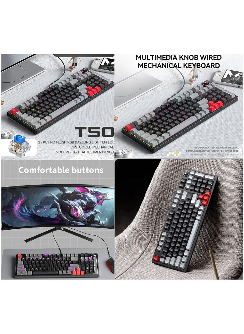 80% Mechanical Gaming Keyboard LED Backlit Compact 97 Keys Wired Mechanical Keyboard With Volume Control Knob  Switch Keyboard for Gaming or Office
