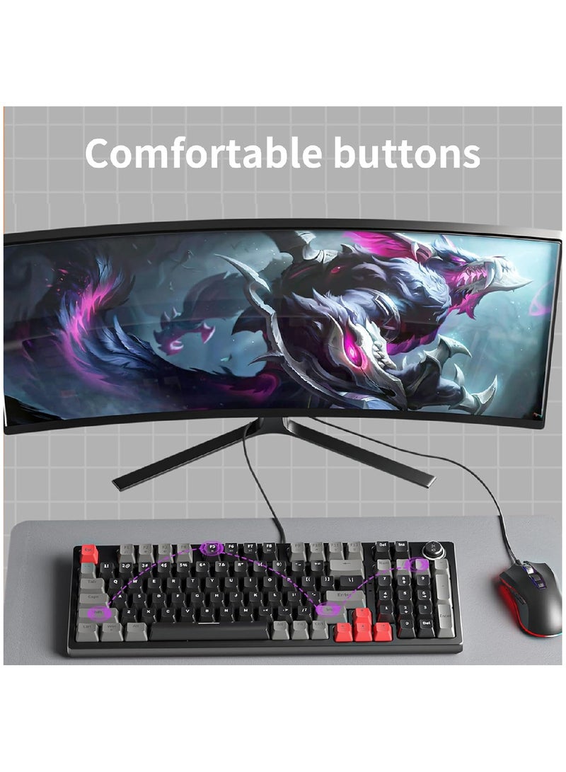 80% Mechanical Gaming Keyboard LED Backlit Compact 97 Keys Wired Mechanical Keyboard With Volume Control Knob  Switch Keyboard for Gaming or Office