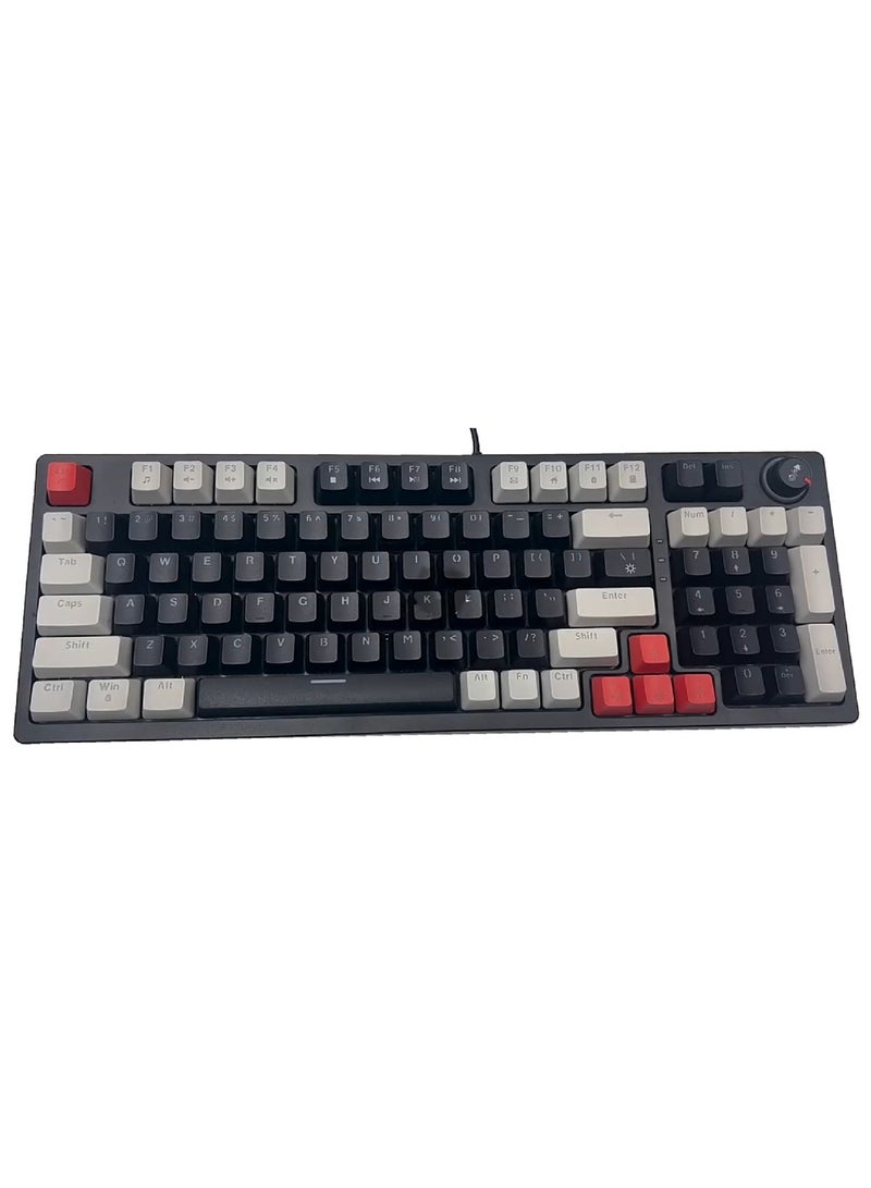 80% Mechanical Gaming Keyboard LED Backlit Compact 97 Keys Wired Mechanical Keyboard With Volume Control Knob  Switch Keyboard for Gaming or Office