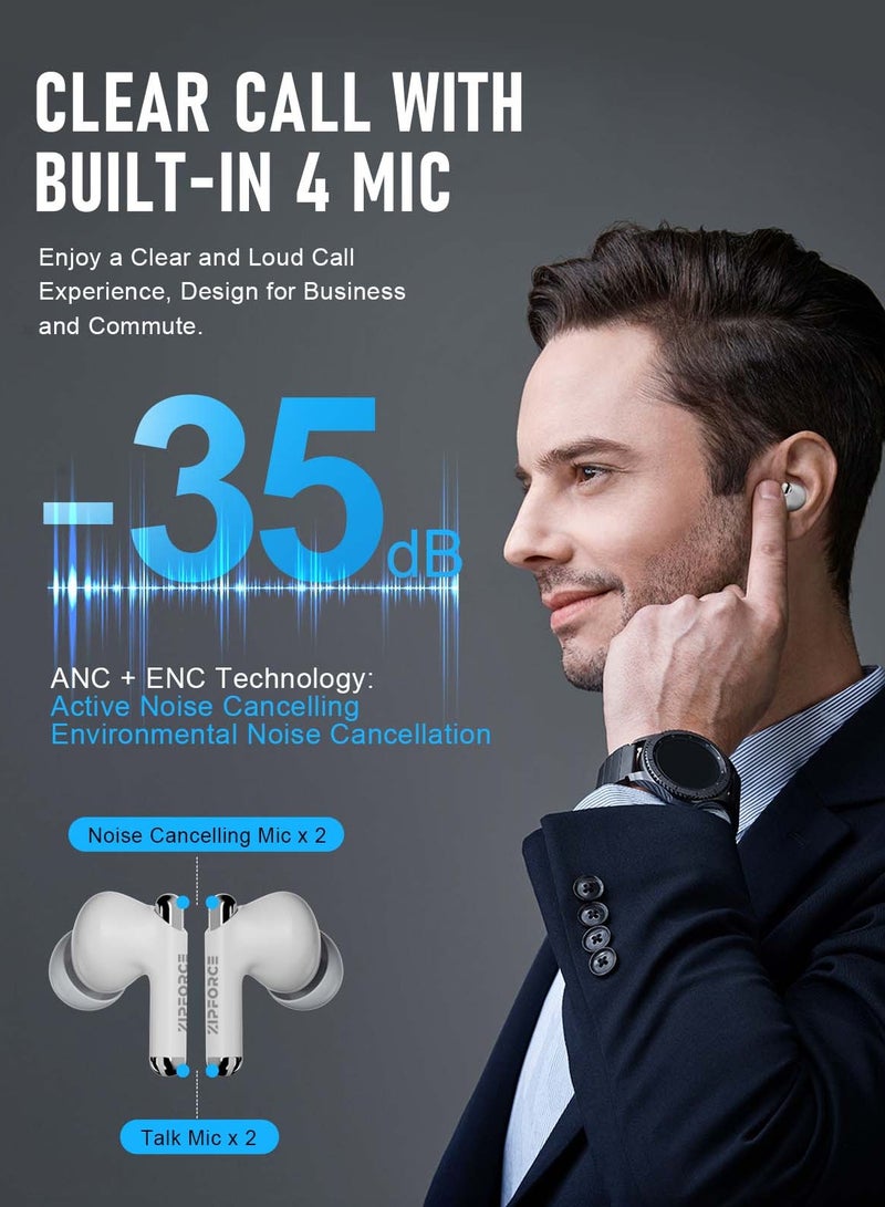 ZIPFORCE True Wireless Earbuds, Fully In-Ear Bluetooth 5.3 Headphones 4-Mics ANC + ENC Clear Call, Bluetooth Earbuds Touch Control 40 Playtime, IPX6 Waterproof TWS, Light-Weight Earphones