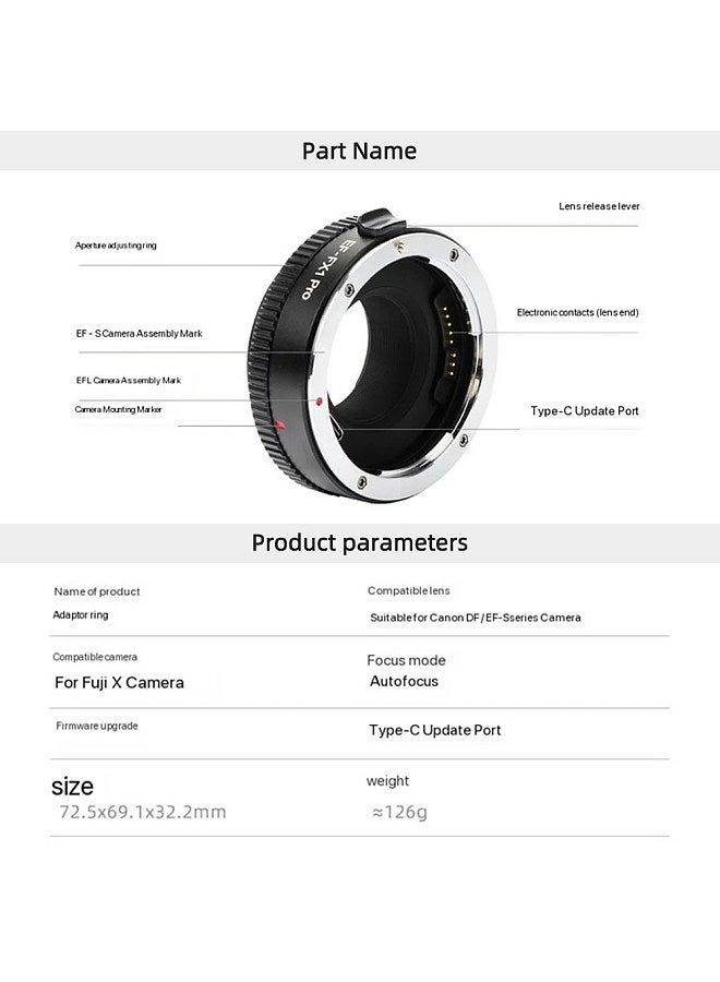EF-FX1 Pro Auto Focus Lens Mount Adapter with Aperture Adjustment Ring Type-C Upgraded Replacement for Canon EF/EF-S Lens to Fuji X-T3 X-T30 X-T20 X-T100 X-E2 X-E3 X-Mount Mirrorless Cameras