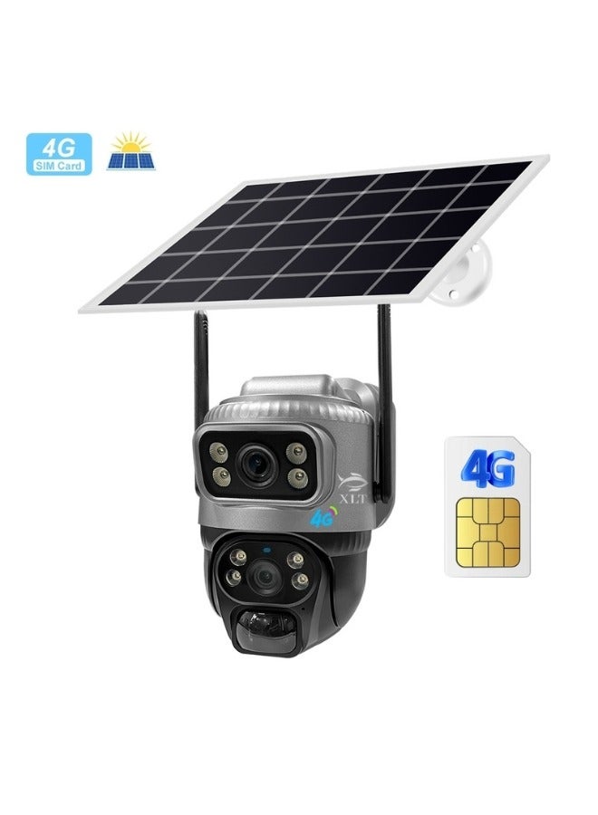 4G Sim Card Solar Camera PTZ Camera Outdoor Solar Powered Security Camera 3MP HD Dual Lens with Pan Tilt 360°View