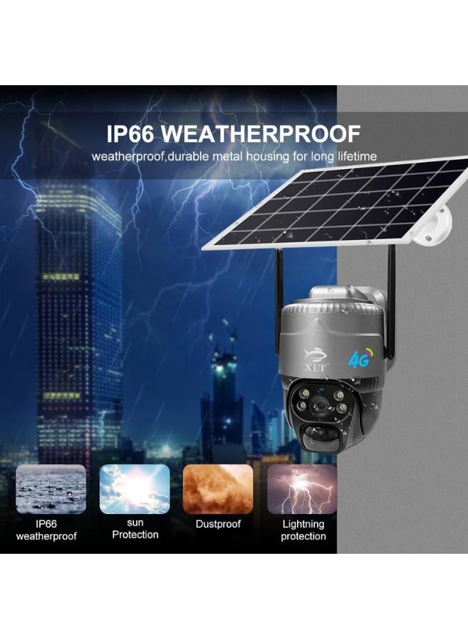 4G Sim Card Solar Camera PTZ Camera Outdoor Solar Powered Security Camera 3MP HD Dual Lens with Pan Tilt 360°View