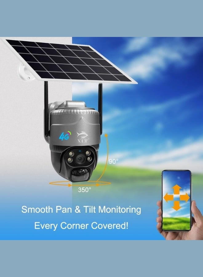 4G Sim Card Solar Camera PTZ Camera Outdoor Solar Powered Security Camera 3MP HD Dual Lens with Pan Tilt 360°View