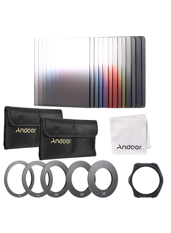 13pcs Square Gradient Full Color Filter Bundle Kit for Cokin P Series with Filter Holder + Adapter Ring(52mm / 58mm / 62mm / 67mm / 72mm ) + Storage Bag + Cleaning Cloth