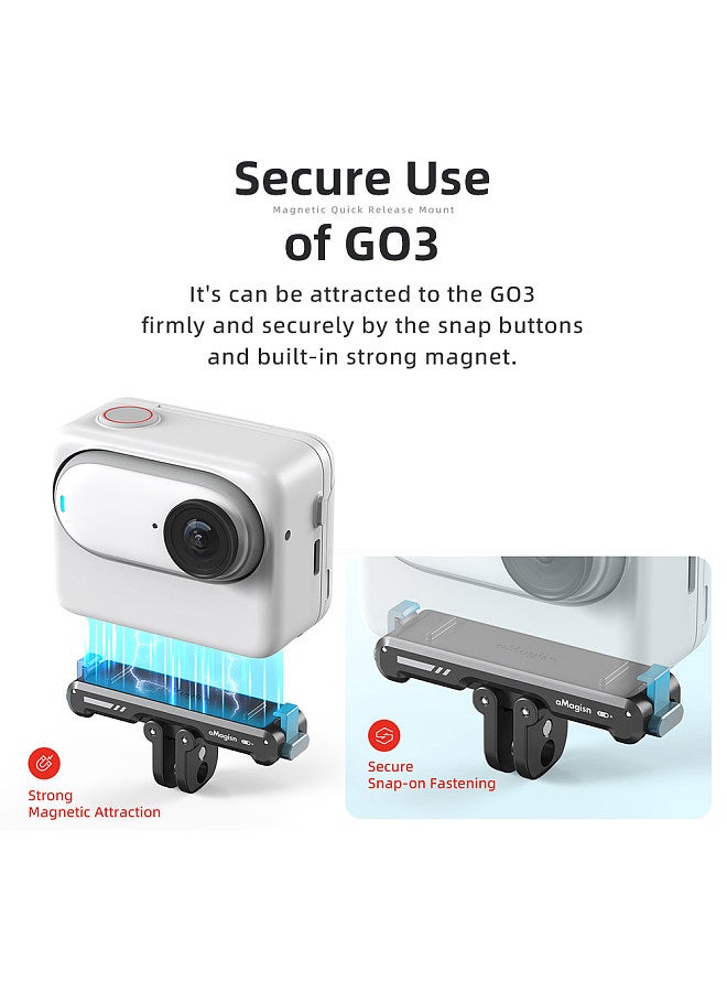 AG11 Magnetic Quick Release Mount Base for Action Camera Aluminum Alloy Camera Mount with Magnetic Plate Universal 1/4in Interface & Sports Camera Adapter Compatible with Insta360 GO3
