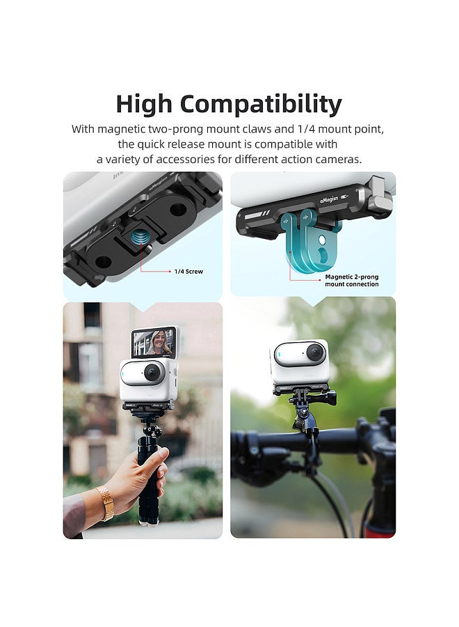 AG11 Magnetic Quick Release Mount Base for Action Camera Aluminum Alloy Camera Mount with Magnetic Plate Universal 1/4in Interface & Sports Camera Adapter Compatible with Insta360 GO3